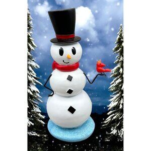 Snowman Christmas Figurine with Top Hat & Cardinal Bird Santas Workshop Winter